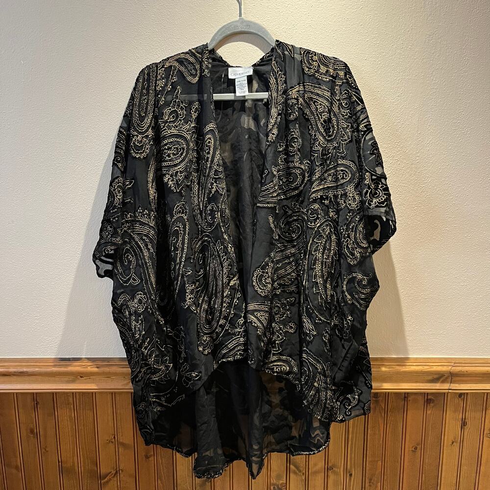 Catherines Velvet Burnout Shawl Sheer Gold Embellished Grunge Whimsigoth O/S